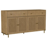 Front view of Arini 2-drawer cane door sideboard server in sand wash