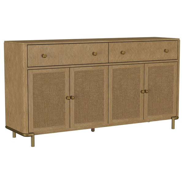 Front view of Arini 2-drawer cane door sideboard server in sand wash