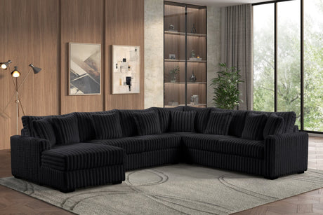 Solana Black sectional sofa main view in black corduroy fabric