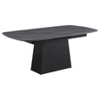Potero 73-inch black faux marble extension leaf dining table, top view