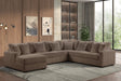 Front view of Solana Mocha sectional sofa in mocha fabric