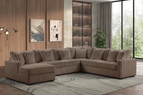 Front view of Solana Mocha sectional sofa in mocha fabric