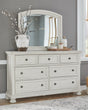 Front view of Robbinsdale Antique White Dresser and Mirror in antique white finish