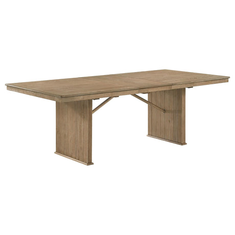 Adina 89-inch extension dining table with distressed light brown finish, front view