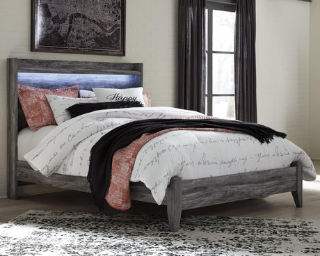Baystorm Gray Queen Panel Bed front angled view showing headboard and footboard