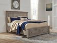 Lettner Light Gray Queen Panel Storage Bed front angled view