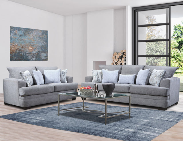 Lion Gray 2-Piece Living Room Set sofa and loveseat front view in Hallmark Stone polyester chenille