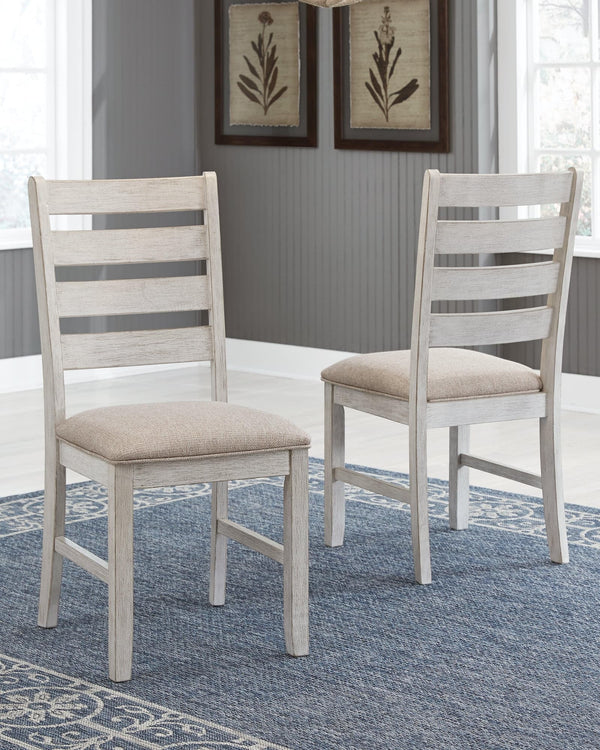 Skempton dining chair in distressed white finish, front angle