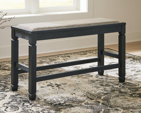 Tyler Creek Antique Black Counter Height Upholstered Dining Bench front view
