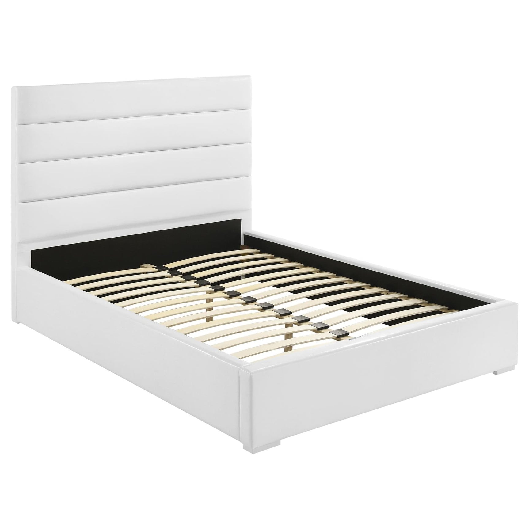 Felicity 53-inch white upholstered full platform bed with horizontal channeling headboard