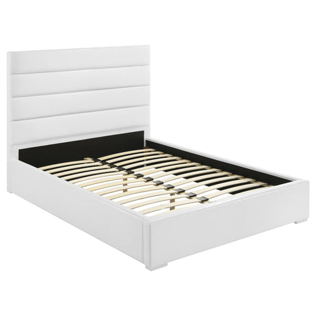 Felicity 53-inch white upholstered full platform bed with horizontal channeling headboard