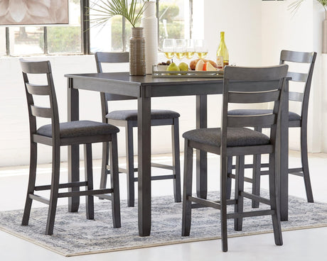 Bridson gray counter height dining table and bar stools set front view