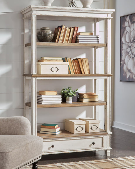 Realyn 75 inch brown and white bookcase front view