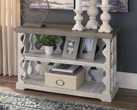 Havalance gray and white sofa console table front angle