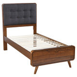 Robyn Wood Twin Upholstered Platform Bed in Dark Walnut, front view