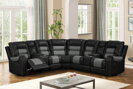 Jordon Black Two-Tone Leather Reclining Sectional Sofa front view