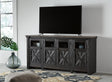 Tyler Creek 74 inch TV stand black and gray finish front view