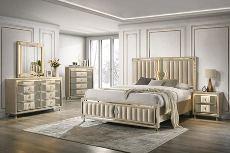 Venetian Champagne Upholstered LED Platform Bedroom Set bed front view