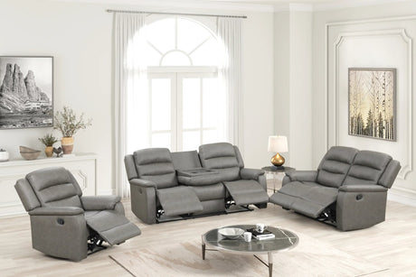 Hope 3-piece gray polyester reclining sofa set front view