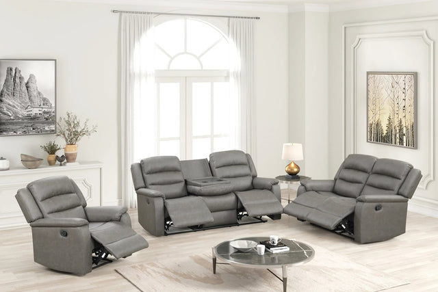 Hope 3-piece gray polyester reclining sofa set front view