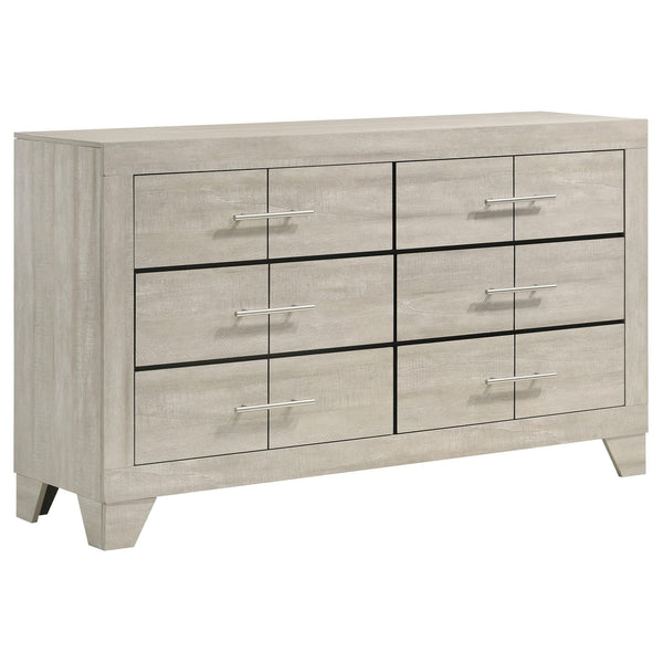 Trenton 6-drawer bedroom dresser rustic cream front view
