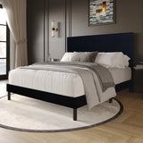 Helen Black PU upholstered full platform bed front view