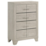 Trenton 4-Drawer Rustic Cream Bedroom Chest front view with polished nickel handles