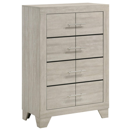 Trenton 4-Drawer Rustic Cream Bedroom Chest front view with polished nickel handles