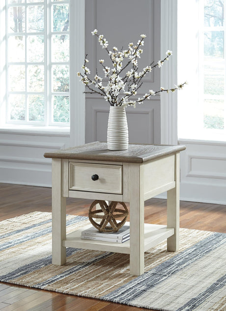 Bolanburg Two-tone End Table front view showing plank-style top and drawer