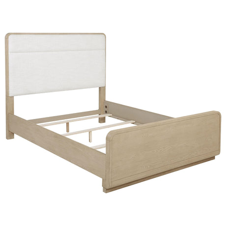 Ladera Eastern King panel bed front view with light elm finish