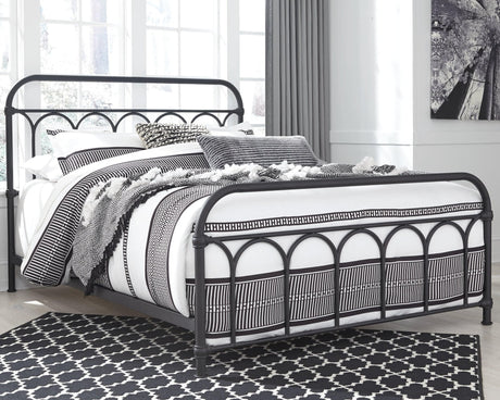 Nashburg Black Queen Metal Bed frame angled view