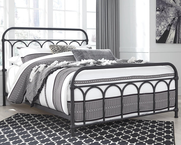 Nashburg Black Queen Metal Bed frame angled view