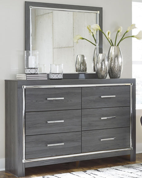 Lodanna Gray Dresser and Mirror angled side view