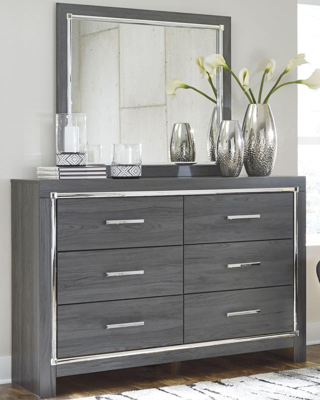 Lodanna Gray Dresser and Mirror angled side view
