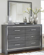 Lodanna Gray Dresser and Mirror angled side view