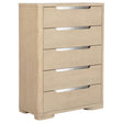 Ladera 5-drawer chest of drawers in light elm finish, front angle