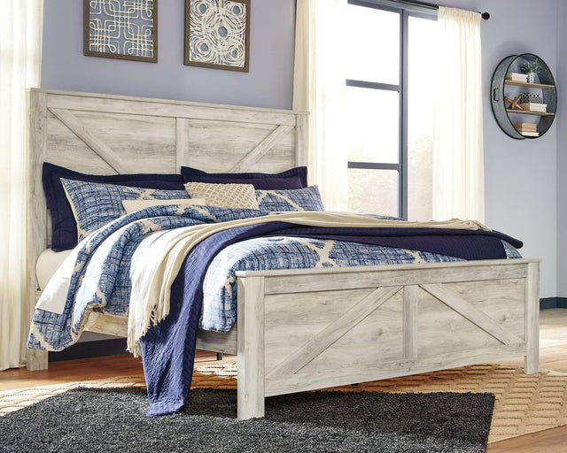 Bellaby Whitewash King Crossbuck Panel Bed front angle view