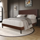 Helen Brown Full PU Platform Bed front view