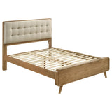 Robyn Wood Queen Platform Bed in light ash - front view with upholstered headboard