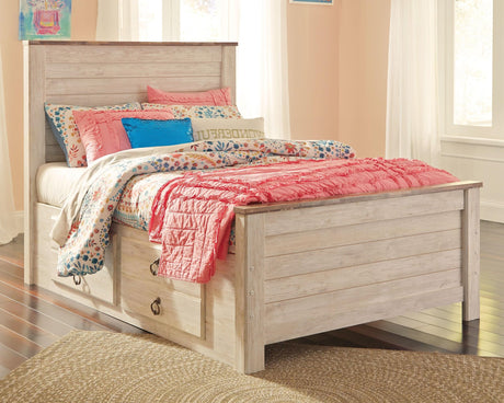Willowton whitewash full panel bed front view showing headboard and footboard