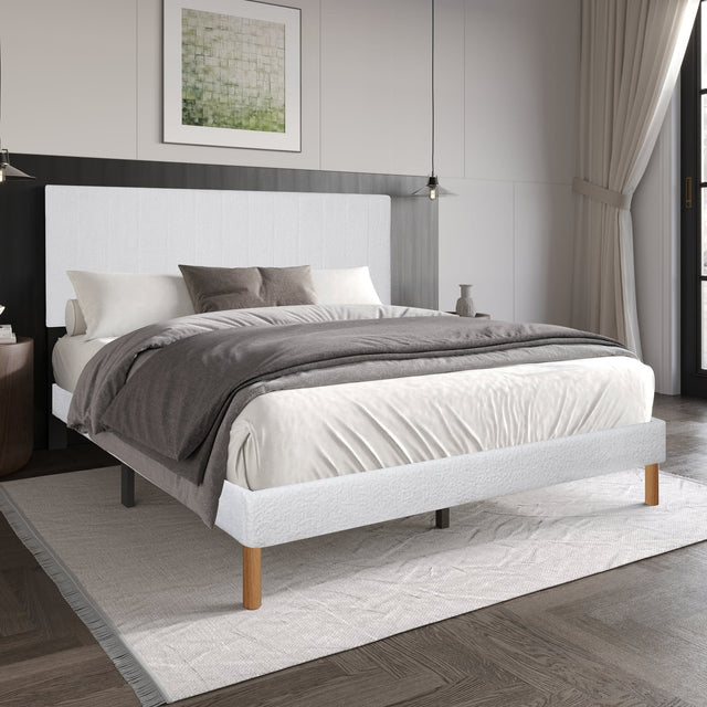 Heiden White Upholstered Platform Twin Bed front angle view