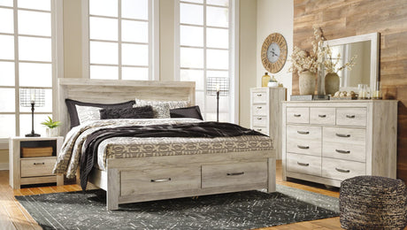Bellaby Whitewash King Platform Bed with 2 Storage Drawers - Front View