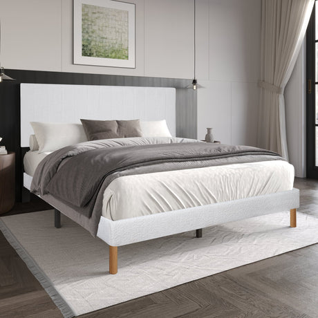 Heiden White Upholstered Platform King Bed front view