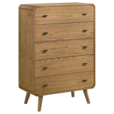 Robyn 5-drawer chest of drawers front angle in light ash finish