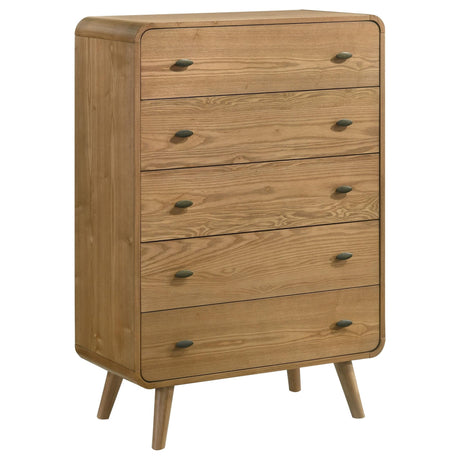 Robyn 5-drawer chest of drawers front angle in light ash finish