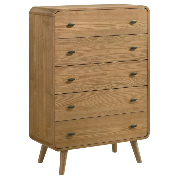 Robyn 5-drawer chest of drawers front angle in light ash finish