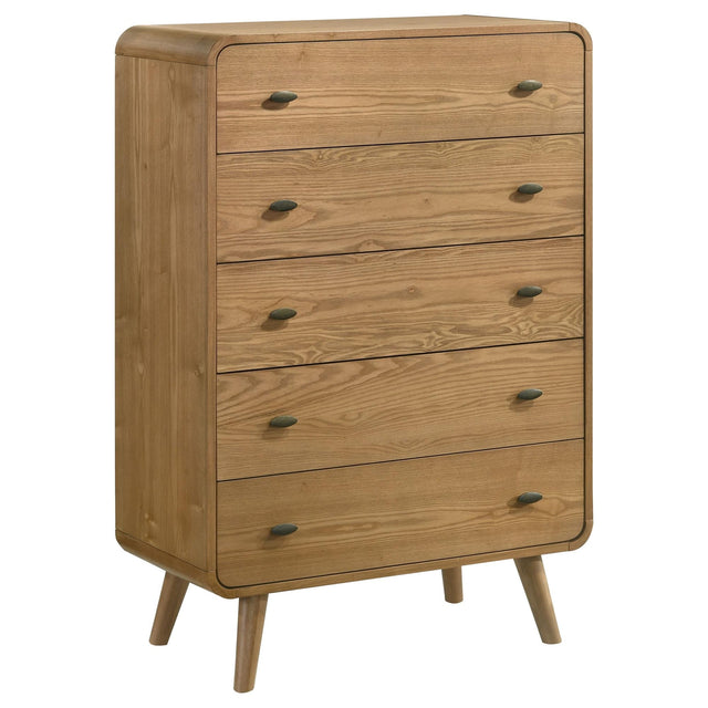 Robyn 5-drawer chest of drawers front angle in light ash finish