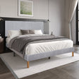 Heiden light gray upholstered platform twin bed front view