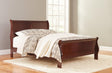 Alisdair Dark Brown Queen Sleigh Bed front view showcasing curved headboard and footboard