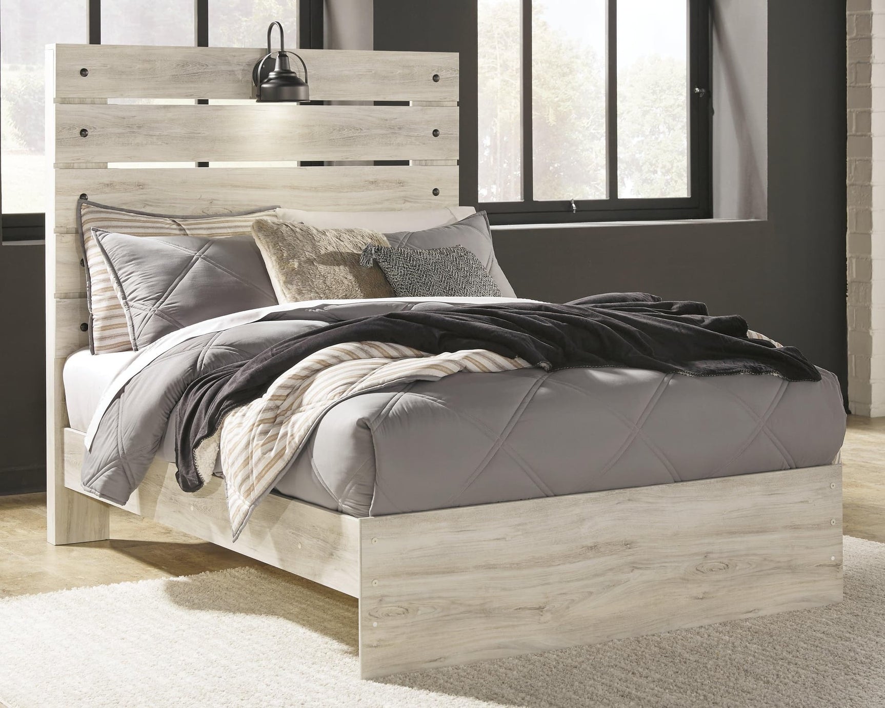 Cambeck Whitewash Full Panel Bed - angled view showing headboard and footboard
